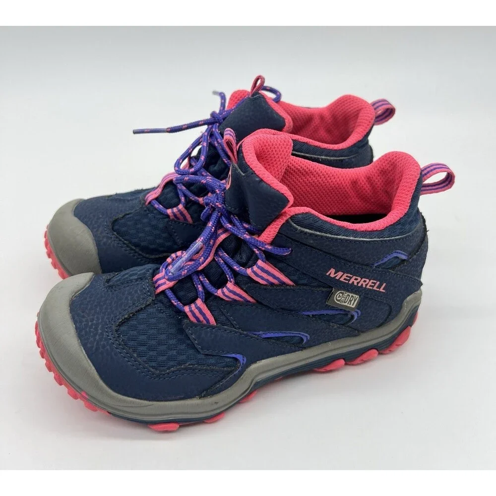 Merrell Waterproof Kids Boots Blue Pink Size 13M EU 30 Hiking Trail Select Dry